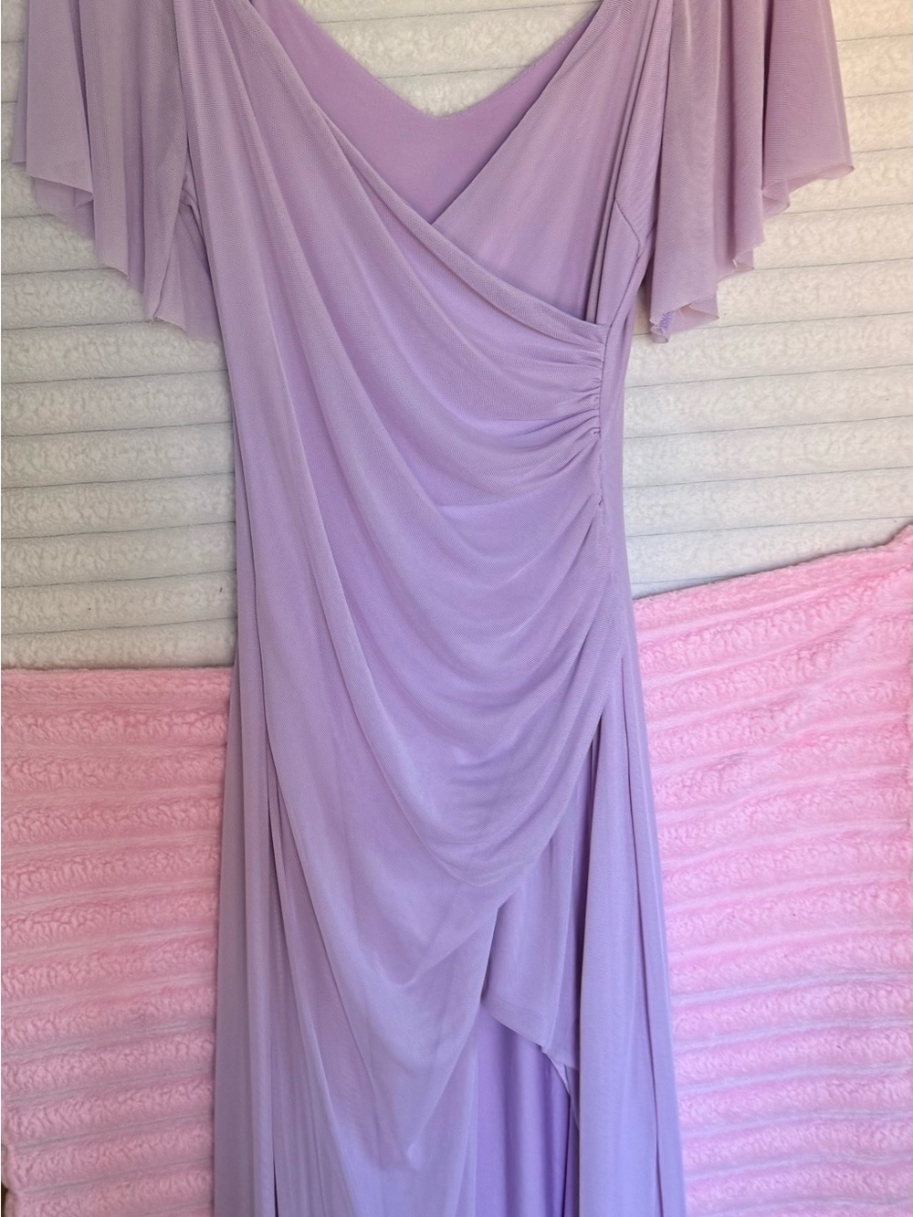 Flowing Lavender Maxi Dress with Draped Details